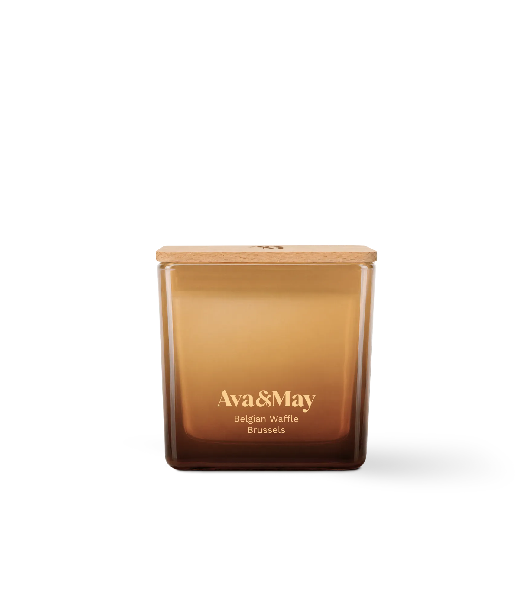 Ava&May Belgian Waffle 220 grammes bougie dans un bocal carré en verre avec un couvercle en bois