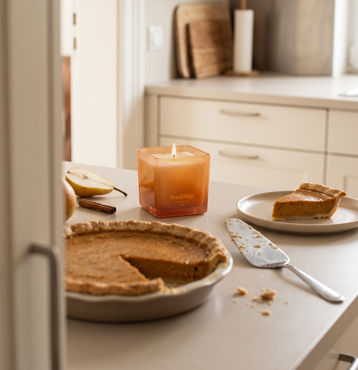 Bougie Pumpkin Pie 220 grammes d'Ava&May aux poires et à la tarte à la citrouille américaine